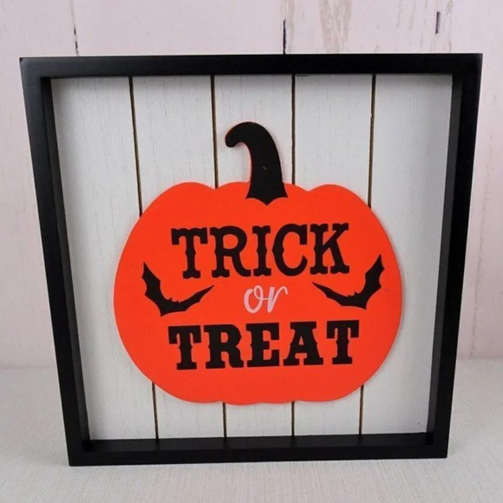 New Halloween Trick or Treat Wooden Decor Art Sign
